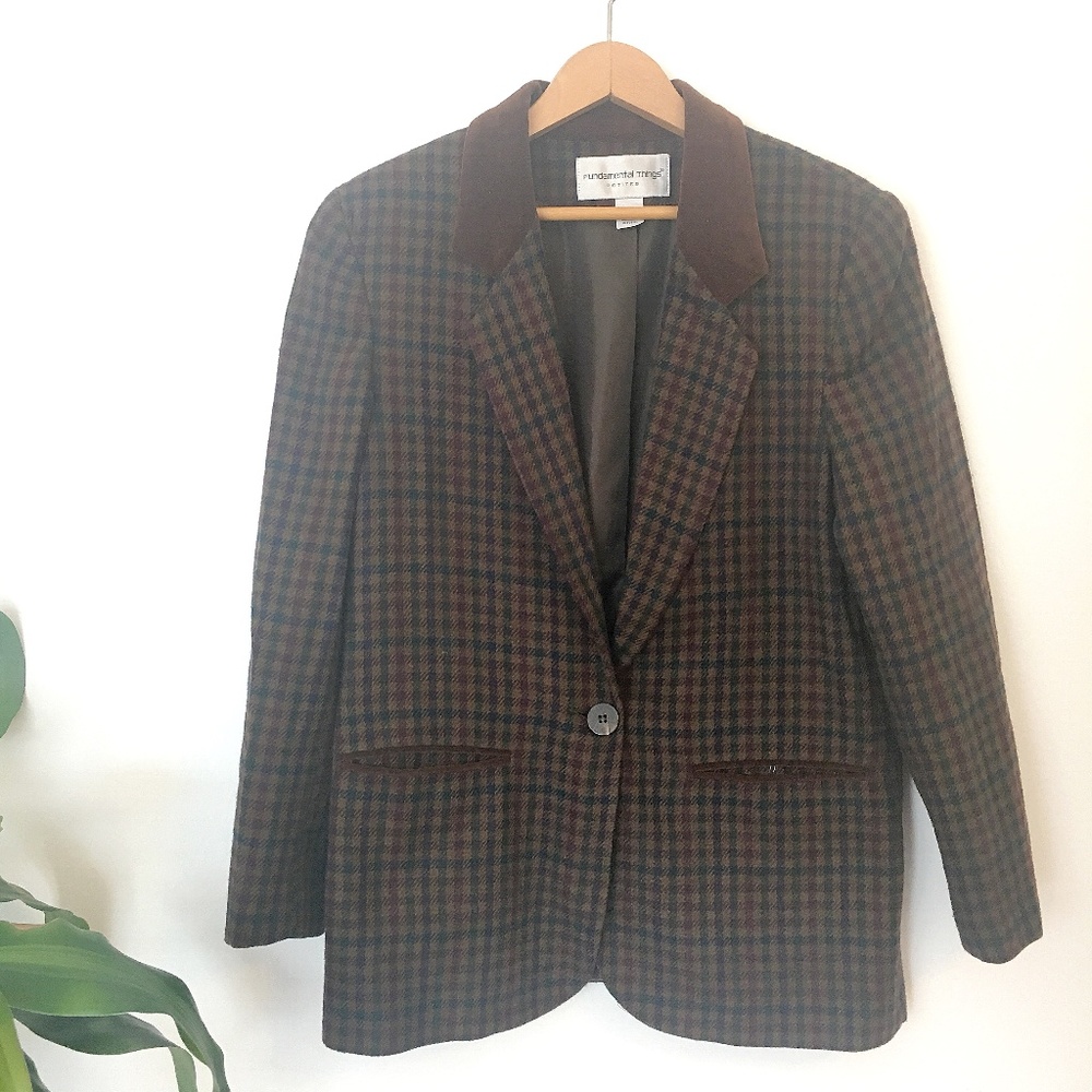 Vintage | Women's Brown Plaid One-Button Blazer